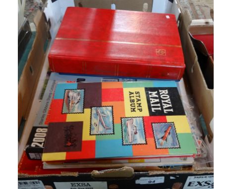 A box containing five albums of world stamps, to include: Commonwealth examples, together with others loose, an 1840/1940 Sta