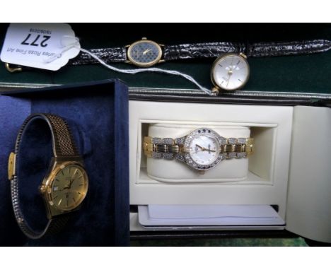 A lady's cased Raymond Weil wristwatch, together with a lady's cased gold plated Tissot wristwatch, a cased Ingersoll wristwa
