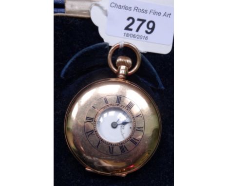 J. W. Benson, a 9 carat gold half-hunter cased pocket watch, the white enamel dial with Roman numerals and subsidiary seconds