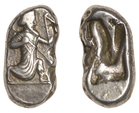 ACHÆMENID KINGS OF PERSIA, Xerxes II to Artaxerxes II, Siglos, c. 420-375, king kneeling right, holding spear and bow, curved