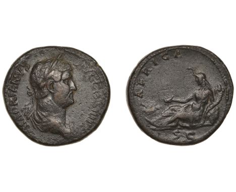 Hadrian, Sestertius, c. 130-3, laureate draped bust right, rev. Africa, draped, wearing elephant-skin head-dress, reclining l