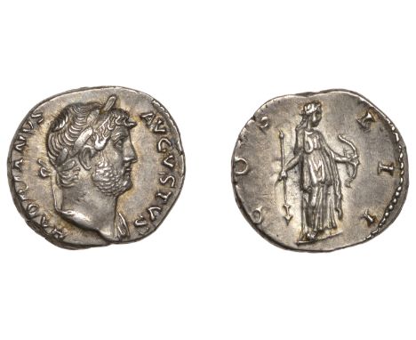 Hadrian, Denarius, 124-5, laureate bust right, drapery on far shoulder, rev. Diana standing right holding arrow and bow, 3.20