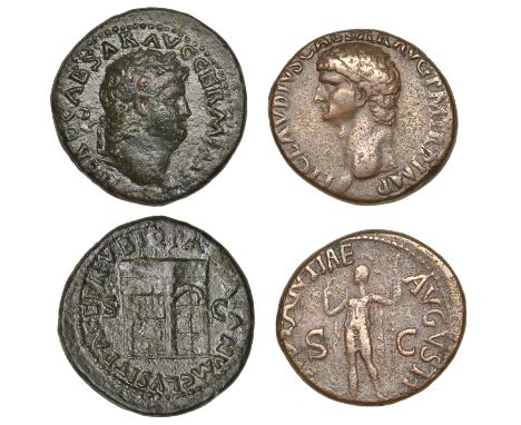 Claudius, Dupondius, 41-50, rev. Constantia standing left, 11.47g (RIC 95; RCV 1858); Nero, As, c. 66, rev. Temple of Janus, 