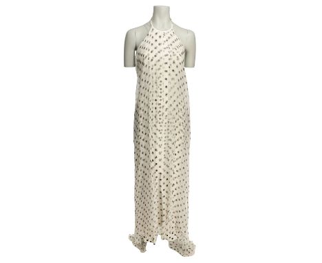 DIOR BOUTIQUE VINTAGE Kleid (97917), Gr. ca. 36, Koll.: S/S‬ 1995. Maxi Modell aus Chiffon in Cremefarben mit schwarzen Punkt