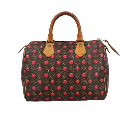LOUIS VUITTON Handtasche "SPEEDY 25". Koll. 2005. Louis Vuitton x Tahashi Murakami. Monogram Canvas Cherry Serie mit naturbel