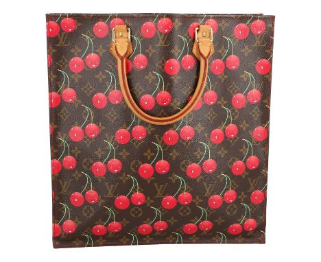 LOUIS VUITTON Handtasche "CHERRY SAC PLAT". Koll. 2005. Limitierte Edition by Takashi Murakami. Monogram Canvas Serie mit rot