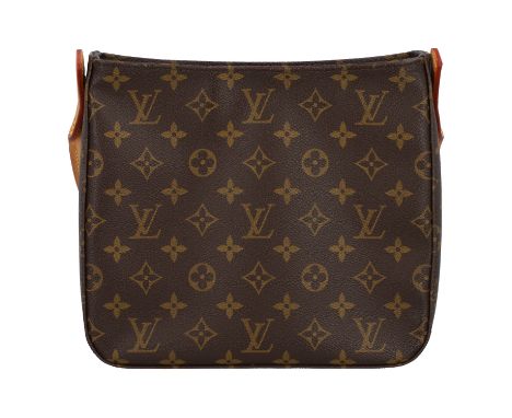 LOUIS VUITTON Schultertasche "LOOPING". Koll. 2002. Monogram Canvas Serie mit Trageriemen aus naturbelassenem Leder. Hauptfac
