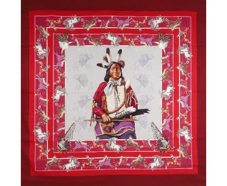 HERMÈS Foulard "PANI LA SHAR PAWNEE". By Oliver Kermit, Entwurf erstmals erschienen 1984. Kaschmir-Seidengemisch. Lawrence Ma