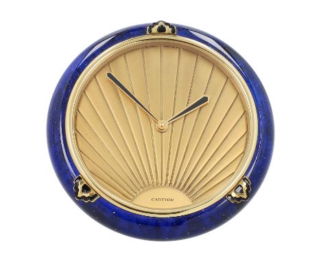 CARTIER VINTAGE Schreibtischuhr "PENDULETTE LAPIS ART DÉCO". Aus dem 80er Jahren. Gehäuße aus vergoldetem Messing. Partiell v