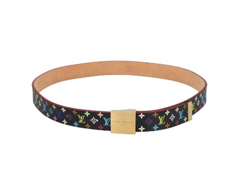 LOUIS VUITTON Gürtel, L.: 90 cm, Koll.: 2003. Multicolor Monogram Canvas auf schwarzem Grund mit goldfarbener Schließe. Box, 