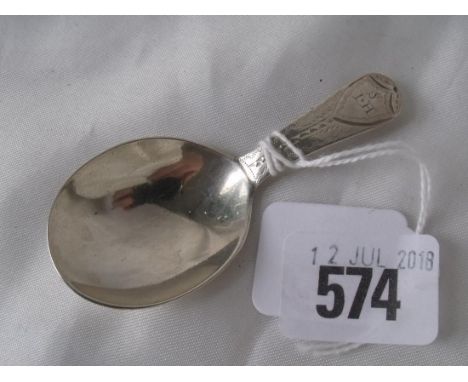 Georgian OE bright cut caddy spoon London 1801 by GW 8g        