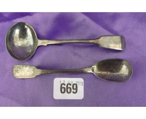 A Victorian Exeter cream ladle by J Stone and a Georgian Exeter egg spoon      