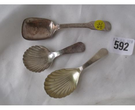 George III OE caddy spoon London 1802 by EM also two others         