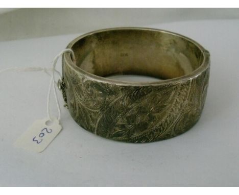 Wide silver engraved antique bangle 46g    