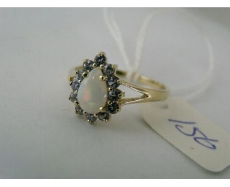 9ct pear shaped opal & diamond ring approx size Q   