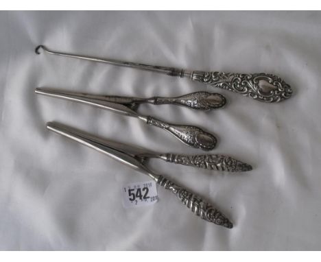 Large button hook with embossed handle Birm 1897 etc  
