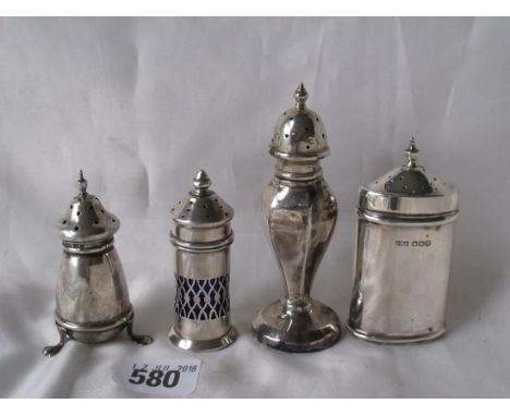 Oval pepperette with vase finial 3” high Sheffield by JD&S also 3 others       
