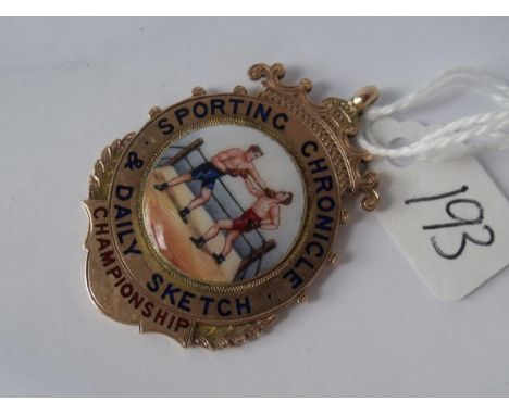 Large heavy 9ct and enamel boxing medal 4.5cm in length 16.2g inc       