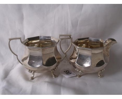 Cream jug with panelled sides and matching sugar basin 5” over handles Birm 1928 by A Bros. 250 g   
