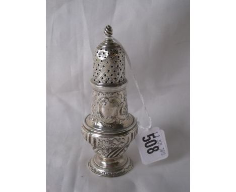 Georgian muffineer with floral embossed sides with Wrythen knop finial 4..5” high London 1763 75g   