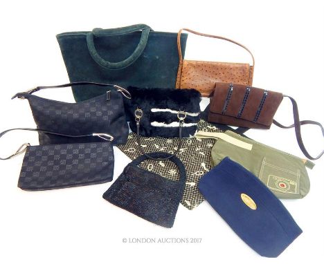 Vintage ladies designer handbags, to include a Terence Conran black suede bucket bag, Kurt Keiger chocolate brown suede shoul