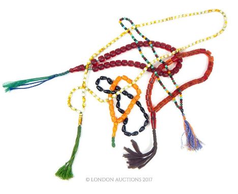 A collection of six vintage necklaces of turquoise with other semi precious stones, jet, resin and other beads
