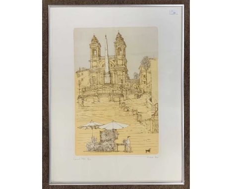 Richard Beer (1928-2017), "Spanish Steps", limited edition etching with aquatint, numbered 25/150, titled and signed in penci