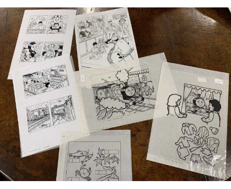 Six original ink on cell illustrations for Thomas the Tank Engine by illustrator John York, unframed, 42x30cm (6)