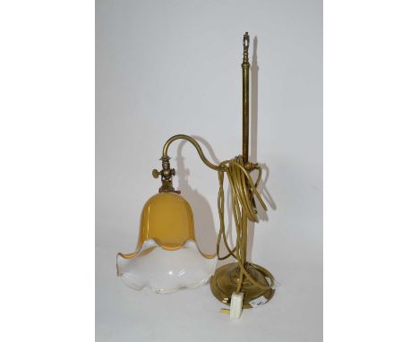Brass adjustable desk lamp with frilled glass shade, 53cm high