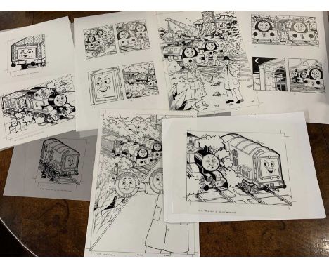 Eight original ink on cell illustrations for Thomas the Tank Engine by illustrator Johh York, unframed, 42x30cm (8)