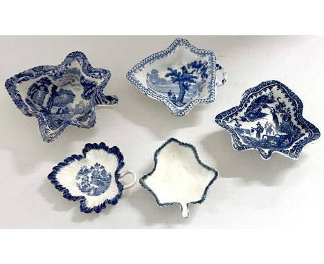 A quantity of English porcelain pickle dishes including a Caughley example with Fisherman pattern