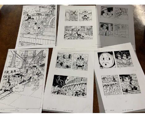 Six original ink on cell illustrations for Thomas the Tank Engine by illustrator John York, unframed, 42x30cm (6)