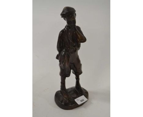 20th Century continental bronze figure of a peasant boy raised on a plinth base, unsigned, 29cm high