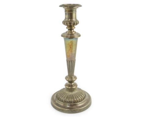 A George III silver candlestick, by John &amp; Thomas Settle, with waisted demi-fluted column, Sheffield, 1815, height 32cm, 