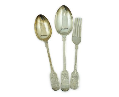 A George VI part canteen of bright cut engraved silver flatware by Francis Howard Ltd, comprising seven table spoons, seven d