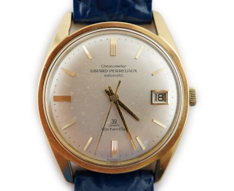 A gentleman's 1960's 18k gold Girard Perregaux automatic chronometer Richeville model wrist watch, with baton numerals and da