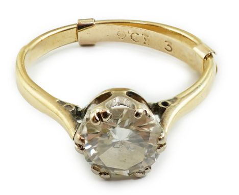A gold and solitaire diamond set ring, the stone weighing approximately 0.80ct, size K/L, gross weight 2.4 grams.**conditionr