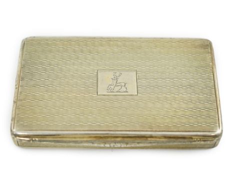 A late William IV Scottish engine turned silver gilt rectangular snuff box, by James Nasmyth, with engraved crest, Edinburgh,