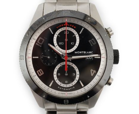 A gentleman's stainless steel and ceramic Mont Banc Timewalker Chronograph automatic wrist watch, on a stainless steel Mont B