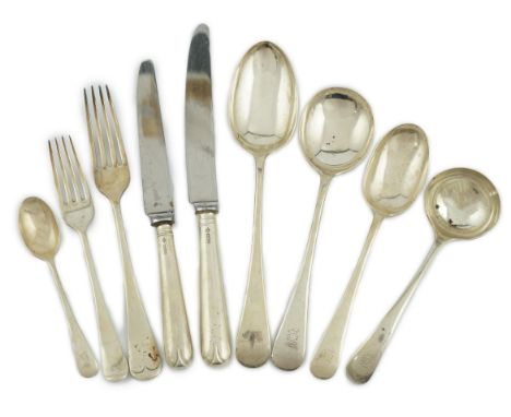 A part canteen of George VI silver Old English pattern flatware by Walker &amp; Hall, comprising twenty seven items with engr