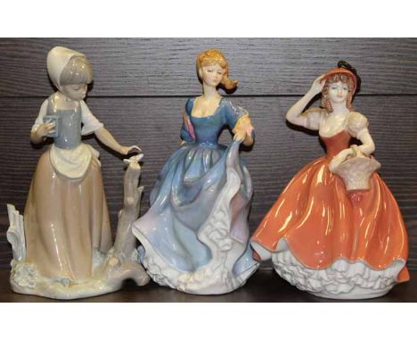 THREE CERAMIC LADY FIGURES
including Royal Doulton 'Elizabeth HN 2465', Coalport 'Ladies of Fashion - Flora' and a Nao figure