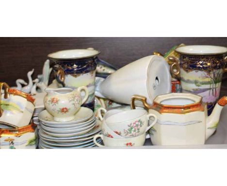 SELECTION OF CERAMICS INCLUDING NORITAKE
including a pair of Noritake vases, party of a Noritake orange tea set, a dolls tea 