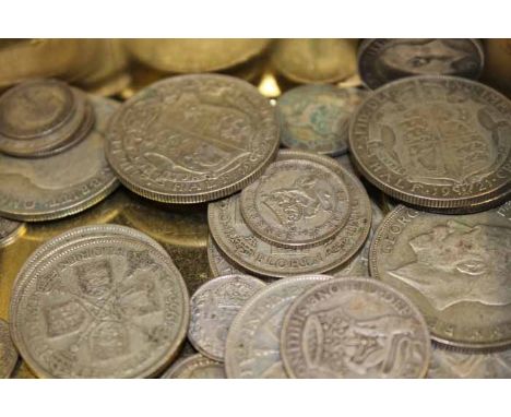 SELECTION OF PRE-1947 SILVER AND PART SILVER BRITISH COINAGE
inside vintage tin