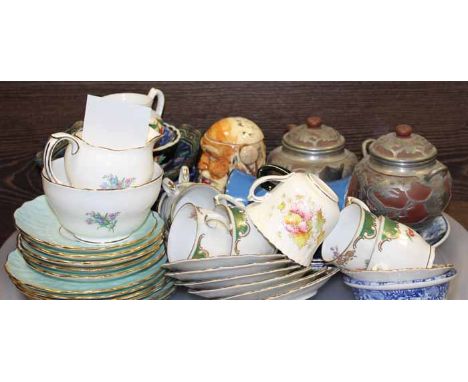 SELECTION OF CERAMICS
including pewter cased modern chinese teapot and sugar, several part sets of continential coffee sets, 