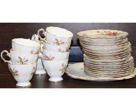 PINK AND WHITE FLORAL GROSVENOR TEA SET
with six cups, saucer, side plates, cream sugar and cake plate; together with a boxed