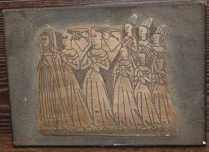 FOUR BRASS RUBBING PLATES including Medieval figures including Henry