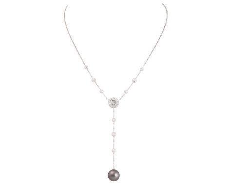 CHOPARD Y-Collier mit Tahitiperle und Brillanten von zus. ca. 1 ct, sehr gute Farbe u. Reinheit, feine Zuchtperle ca. 12,5 mm