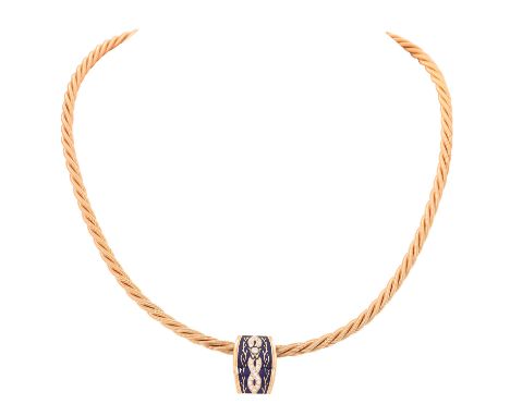 WELLENDORFF Collier "Comtesse" mit Anhänger, aktueller NP: ca. 11.100 €, GG 18K, 50,7 g, L: 40 cm, Anhänger mit blauem Email 