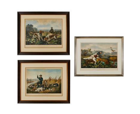 Arthur F. Tait (American/British, 1819-1905) for Currier and Ives, United States. Group of three prints depicting hunting dog