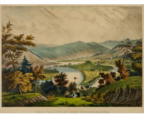 Currier and Ives, United States. Lithograph titled "The Valley of the Susquehanna," depicting a family overlooking a view of 